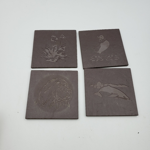 Slate Coaster Set of 4 Square Animal Print Canadian Handcrafted Boxed - Picture 2 of 13